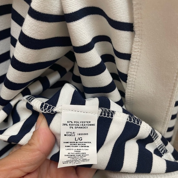New Michael Tyler Womens Open Cardigan Navy Blue Ivory Striped Office Style Lg - Picture 10 of 10